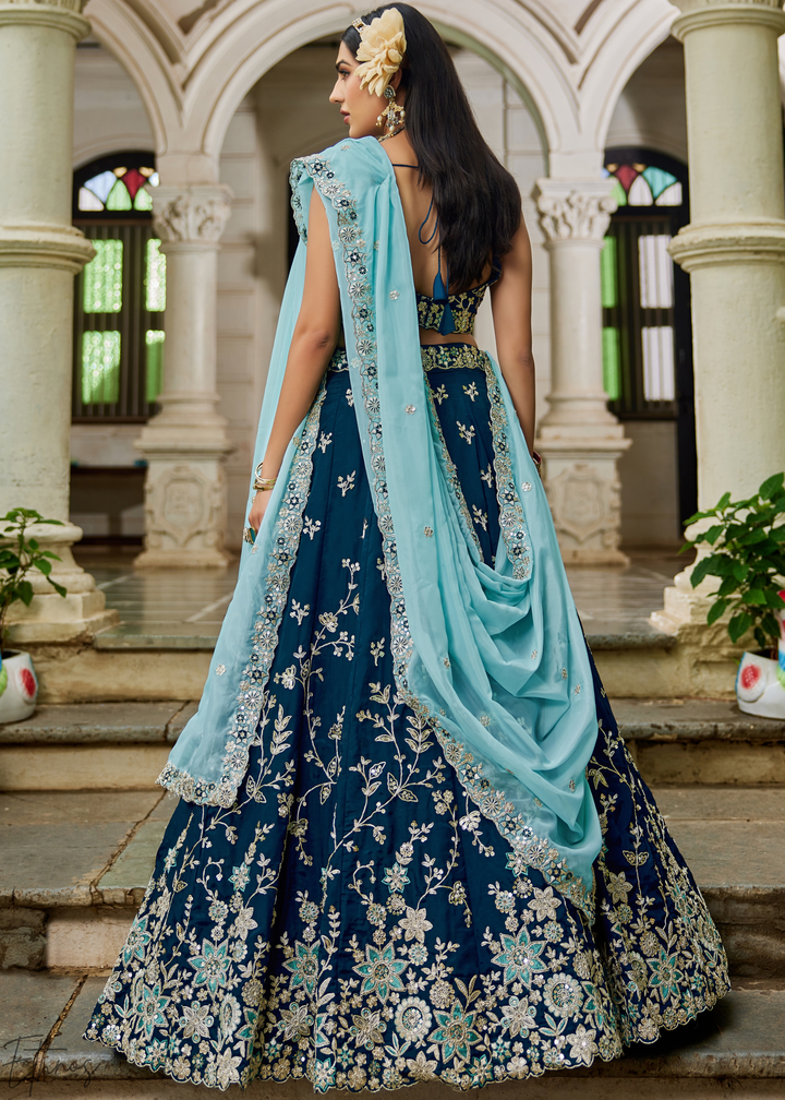 Sapphire Cobalt Radiant Blossom Organza Lehenga