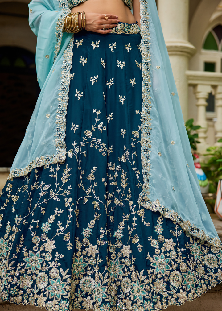 Sapphire Cobalt Radiant Blossom Organza Lehenga