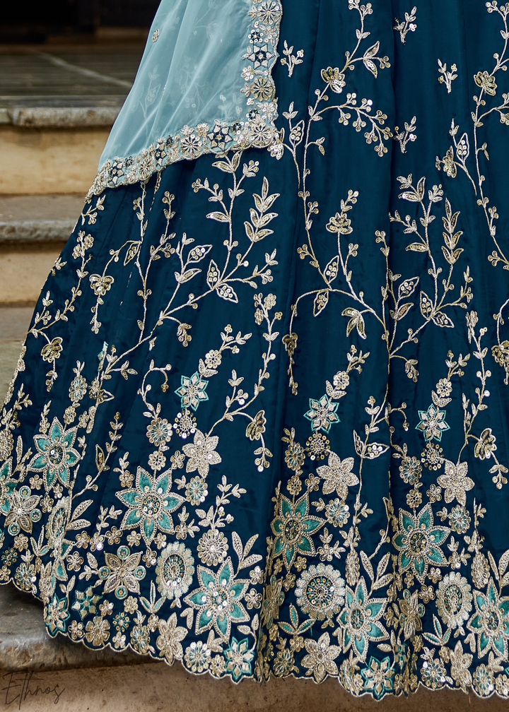 Sapphire Cobalt Radiant Blossom Organza Lehenga