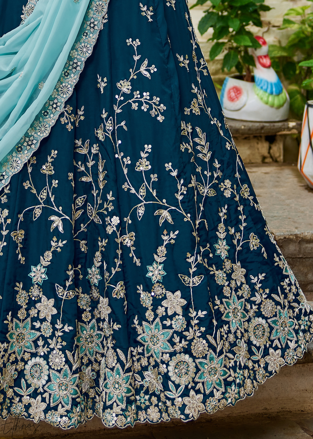 Sapphire Cobalt Radiant Blossom Organza Lehenga
