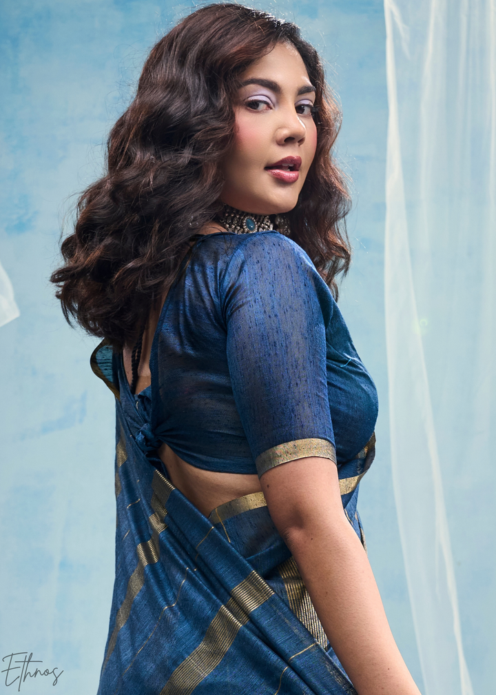 Sapphire Filigree Jamdani Pallu Munga Cotton Saree