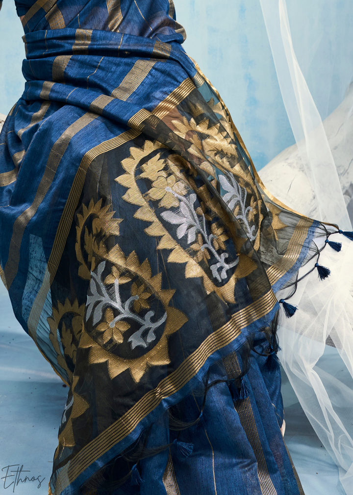 Sapphire Filigree Jamdani Pallu Munga Cotton Saree