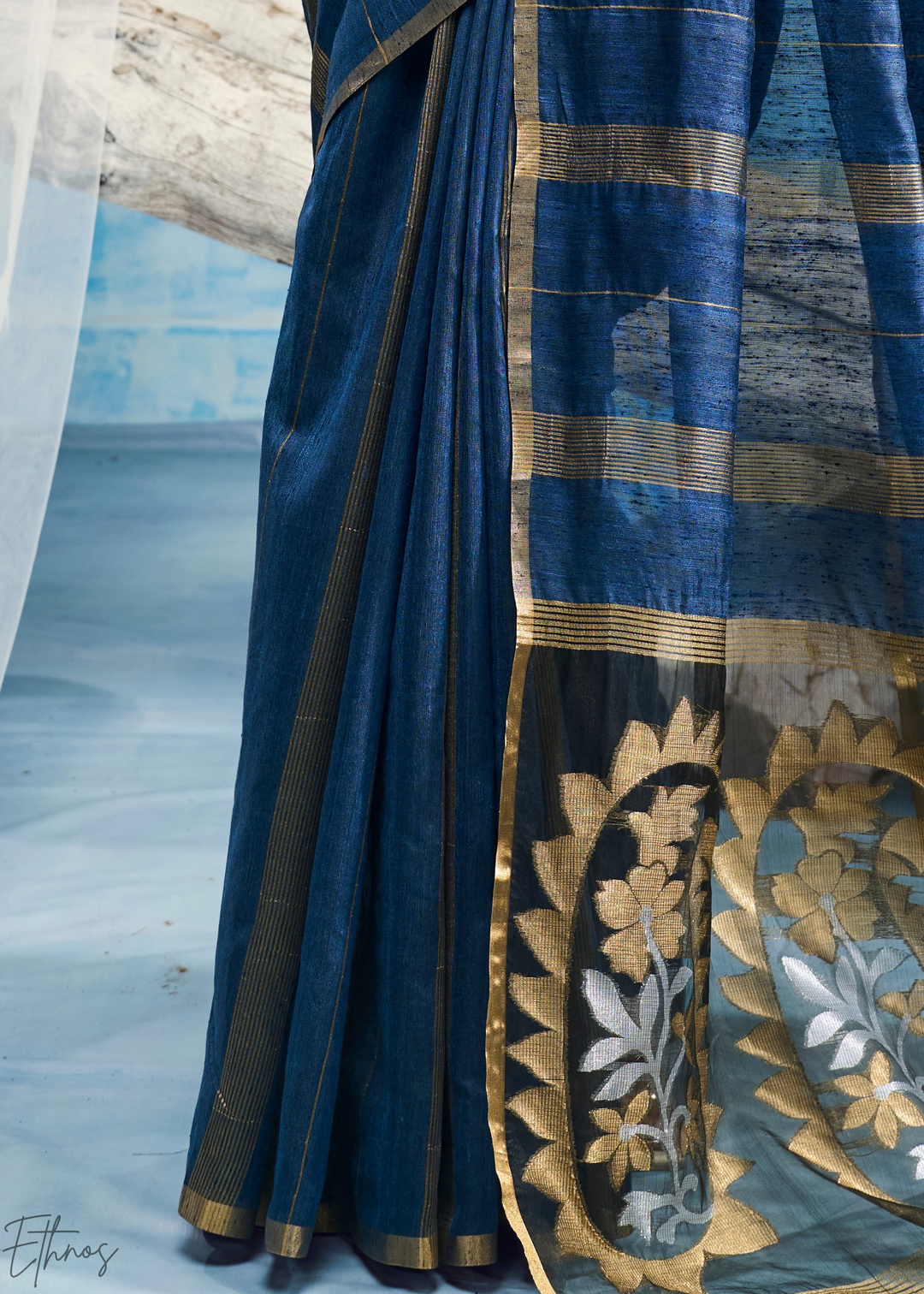 Sapphire Filigree Jamdani Pallu Munga Cotton Saree