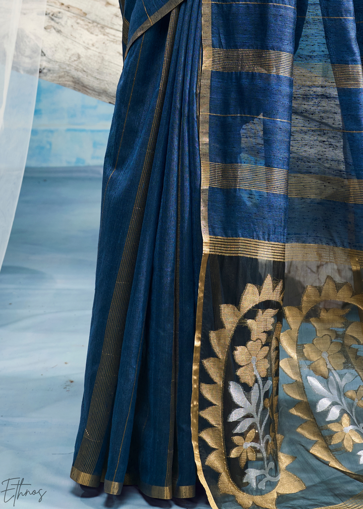 Sapphire Filigree Jamdani Pallu Munga Cotton Saree