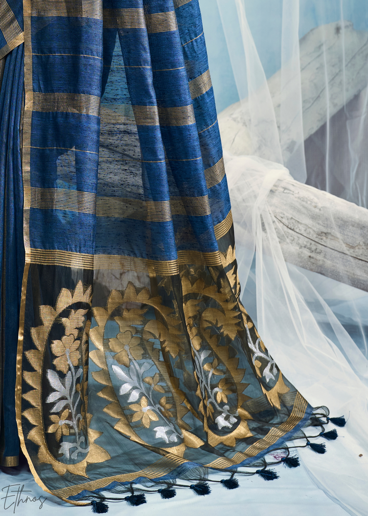 Sapphire Filigree Jamdani Pallu Munga Cotton Saree