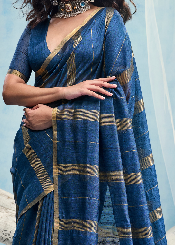 Sapphire Filigree Jamdani Pallu Munga Cotton Saree