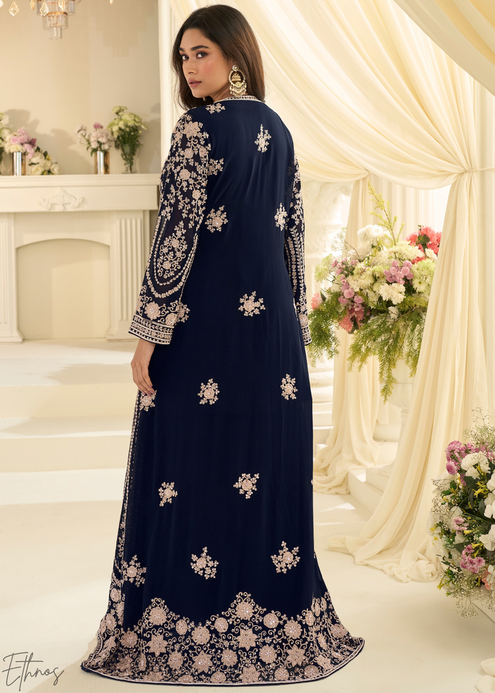 Sapphire Imperial Vine Chinon Silk Jacket Gown Set