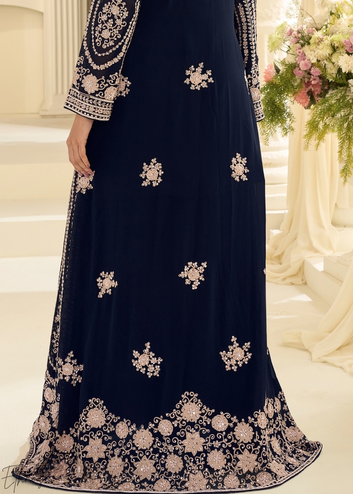 Sapphire Imperial Vine Chinon Silk Jacket Gown Set