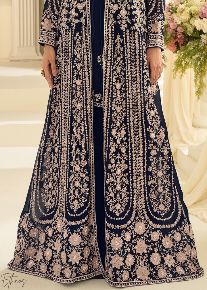 Sapphire Imperial Vine Chinon Silk Jacket Gown Set