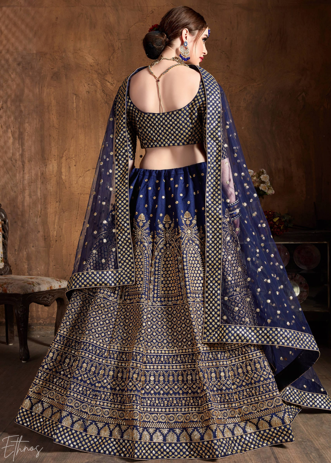 Sapphire Navy Intricate Brocade Raw Silk Lehenga Choli