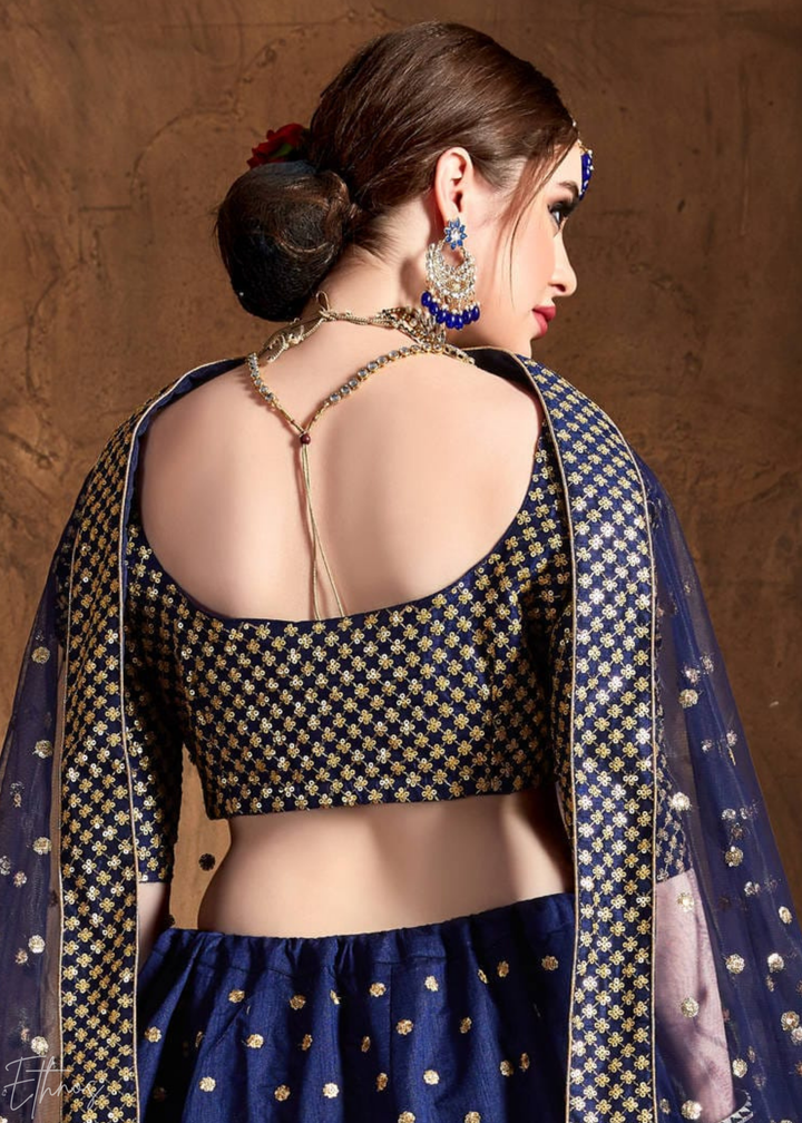 Sapphire Navy Intricate Brocade Raw Silk Lehenga Choli