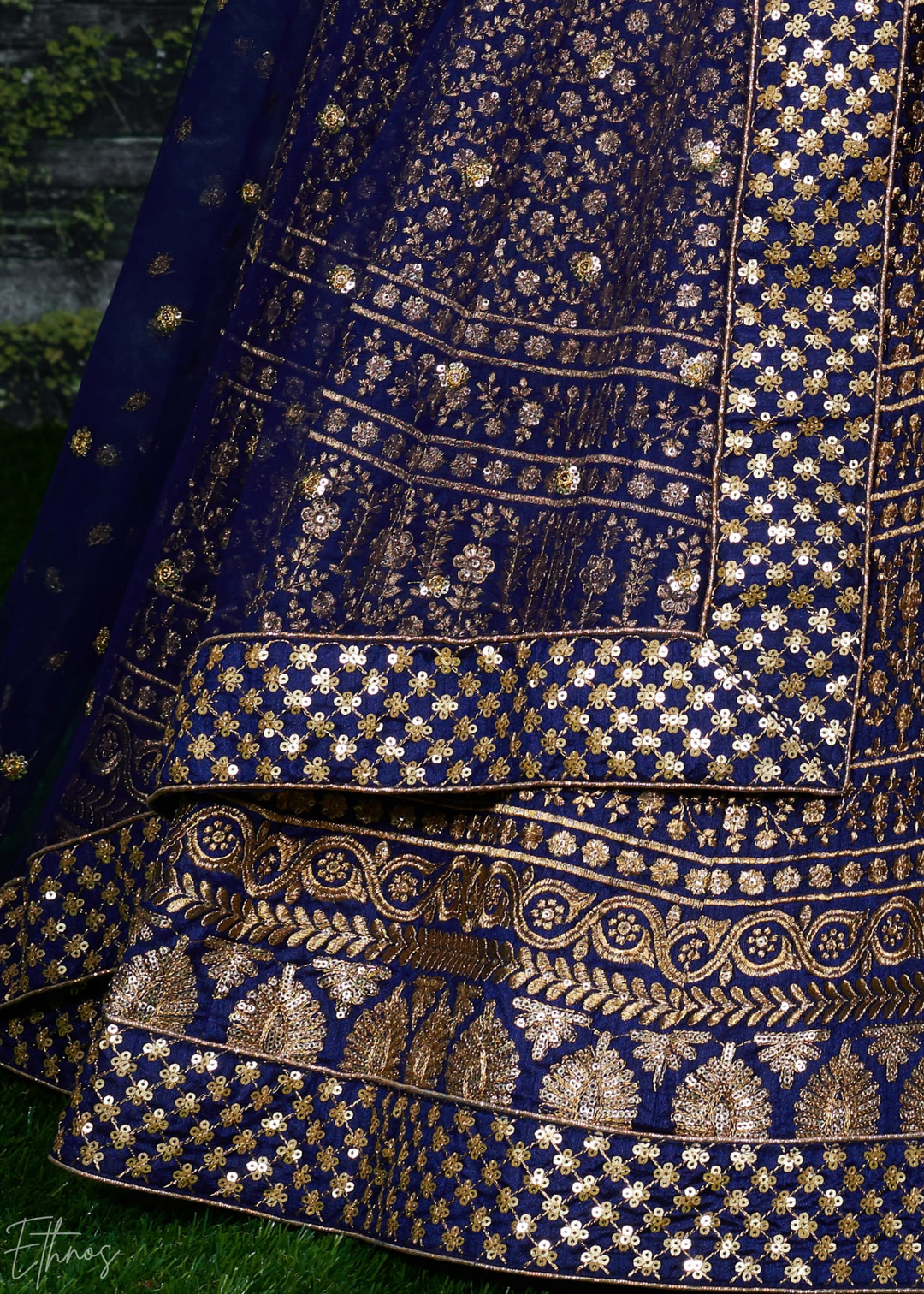 Sapphire Navy Intricate Brocade Raw Silk Lehenga Choli