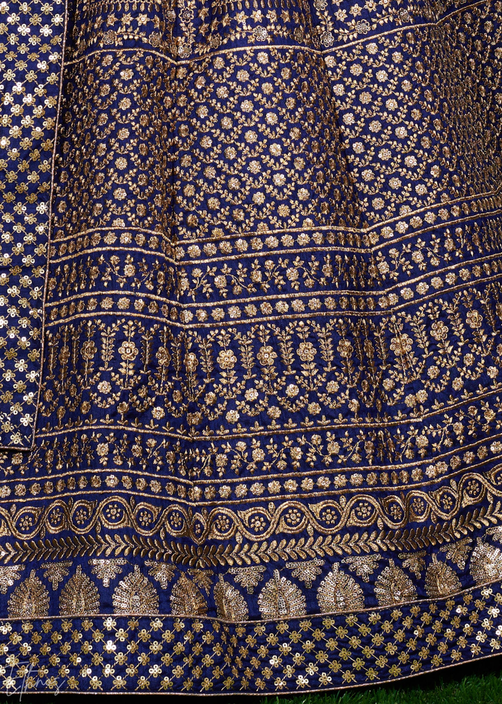 Sapphire Navy Intricate Brocade Raw Silk Lehenga Choli