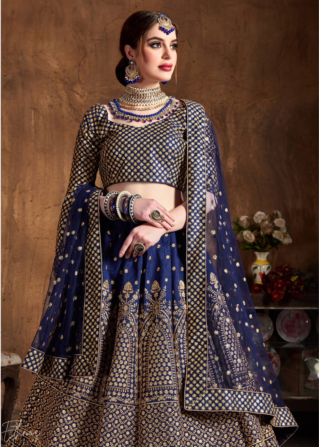 Sapphire Navy Intricate Brocade Raw Silk Lehenga Choli