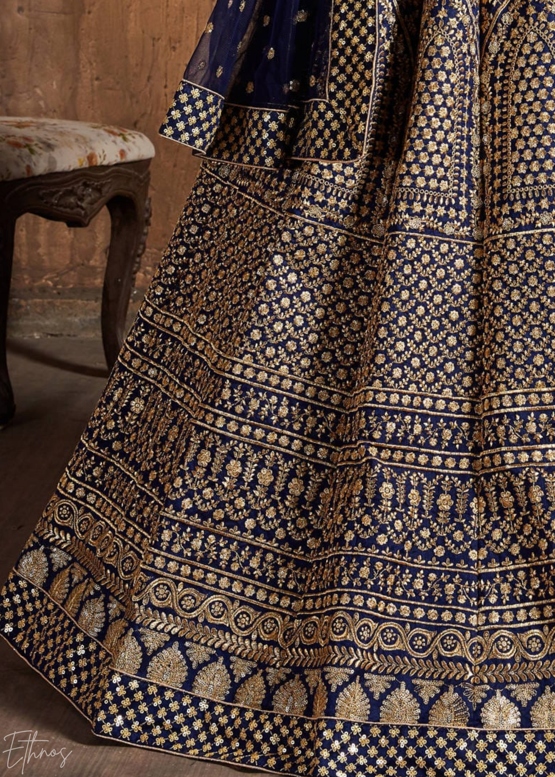 Sapphire Navy Intricate Brocade Raw Silk Lehenga Choli