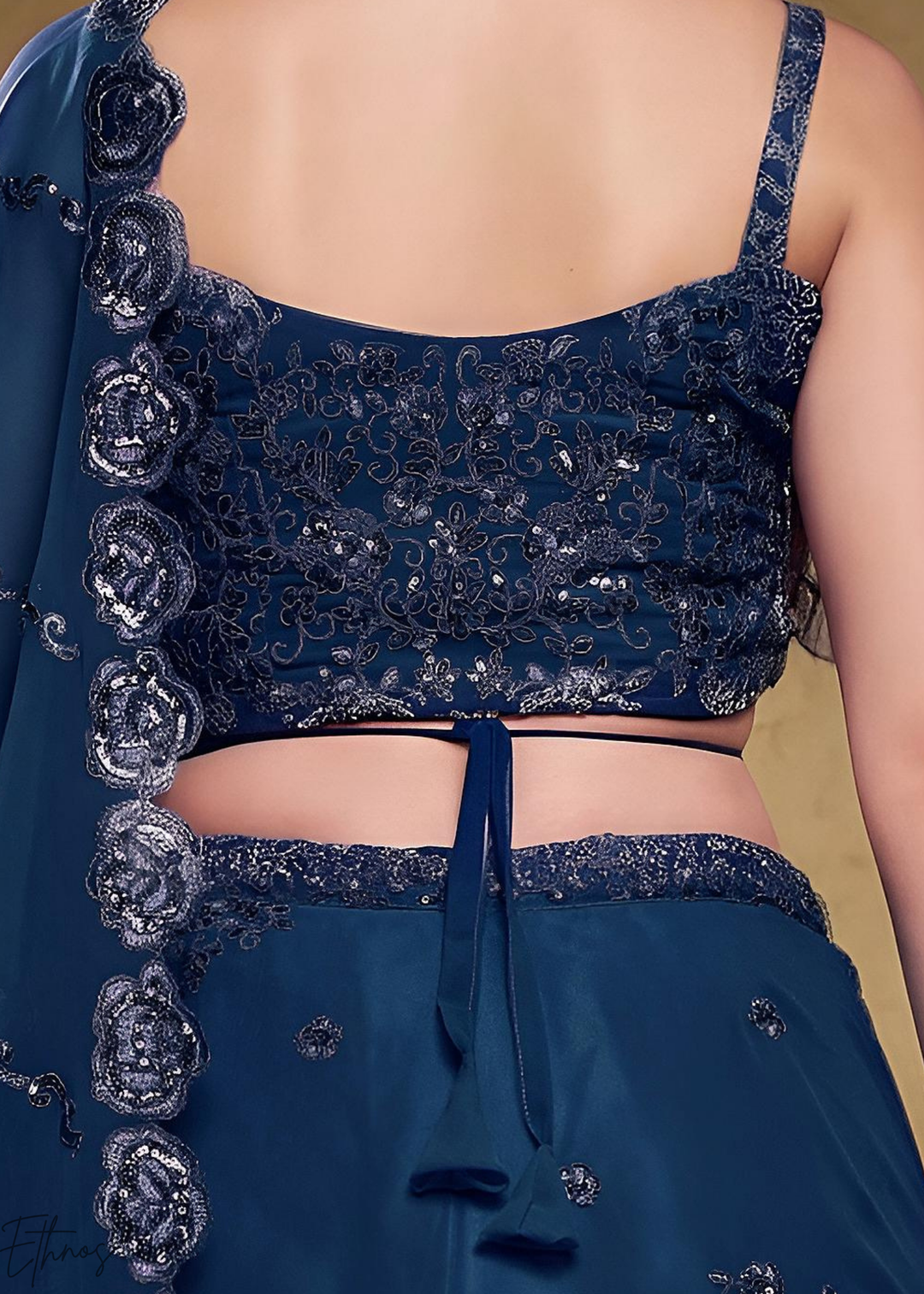 Sapphire Navy Raised Rosette Georgette Lehenga Choli