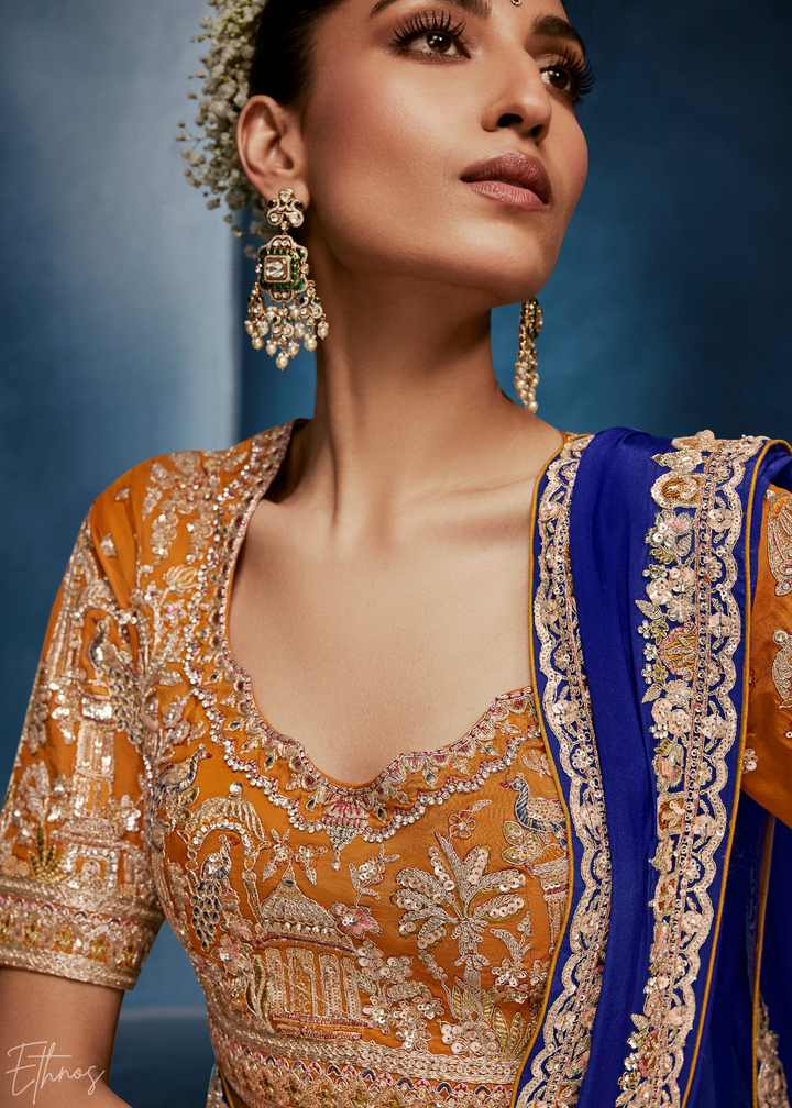Sapphire Navy Tambour Embroidered Border Tissue Saree