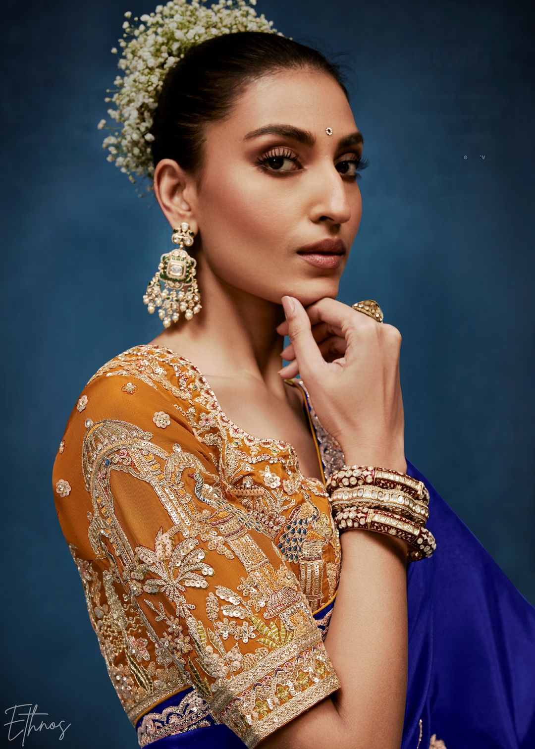 Sapphire Navy Tambour Embroidered Border Tissue Saree