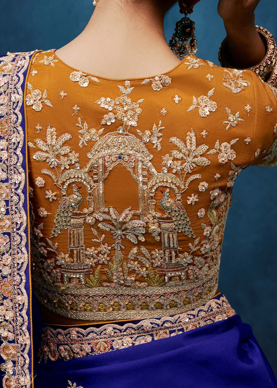 Sapphire Navy Tambour Embroidered Border Tissue Saree