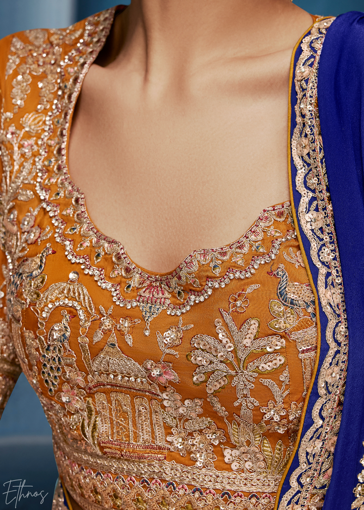 Sapphire Navy Tambour Embroidered Border Tissue Saree
