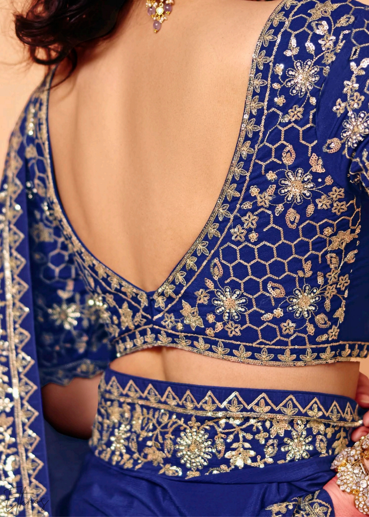 Sapphire Night-Sky Border Tissue Silk Saree