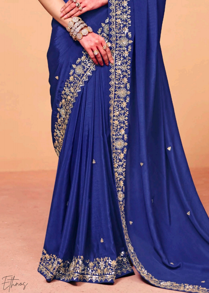Sapphire Night-Sky Border Tissue Silk Saree