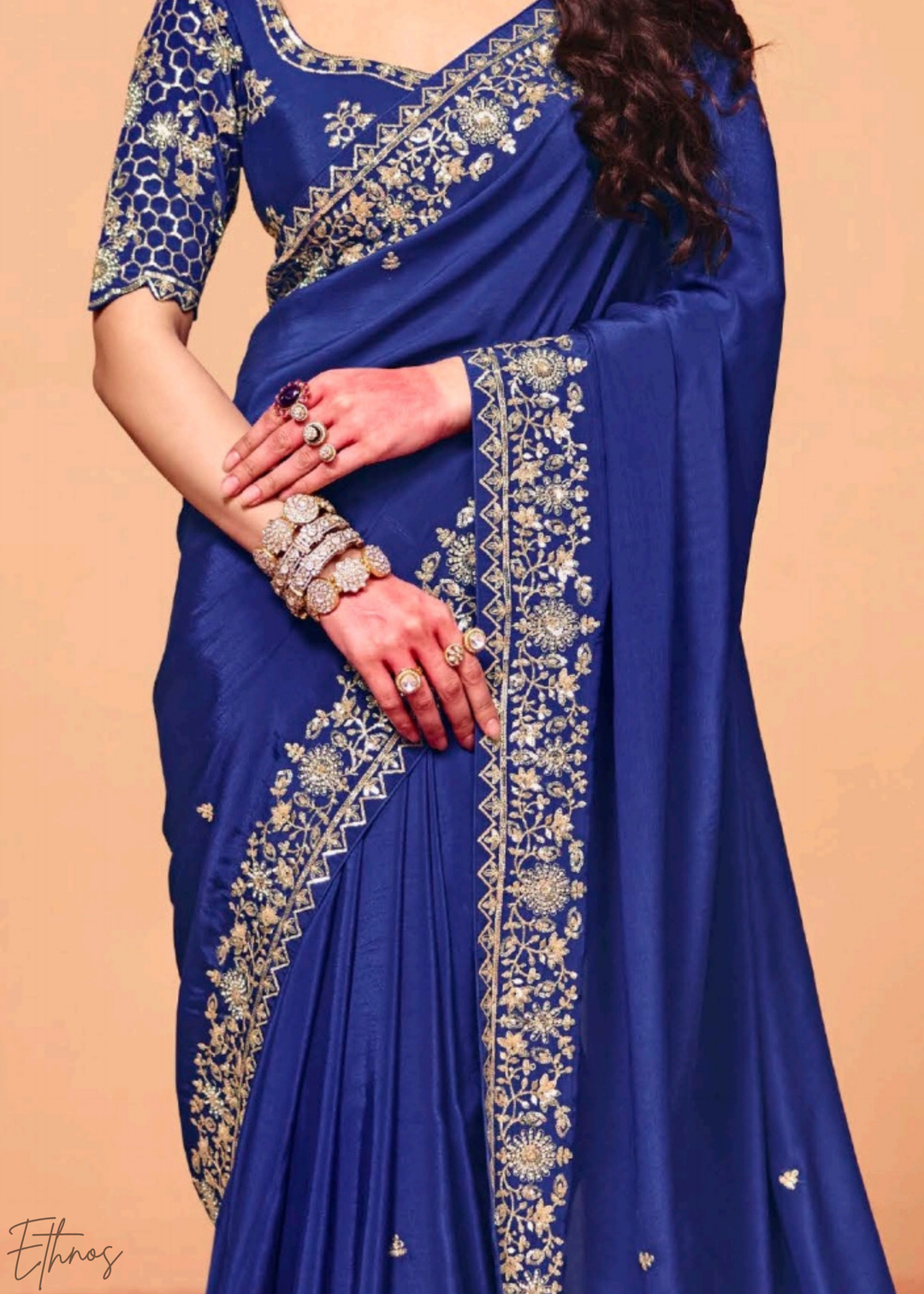 Sapphire Night-Sky Border Tissue Silk Saree