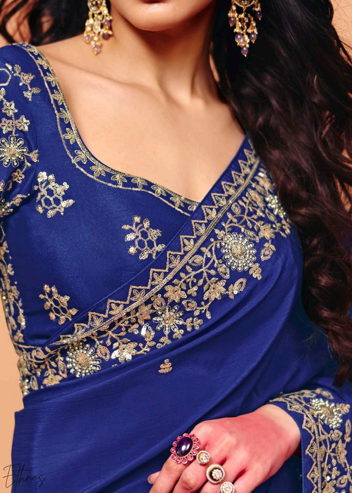Sapphire Night-Sky Border Tissue Silk Saree