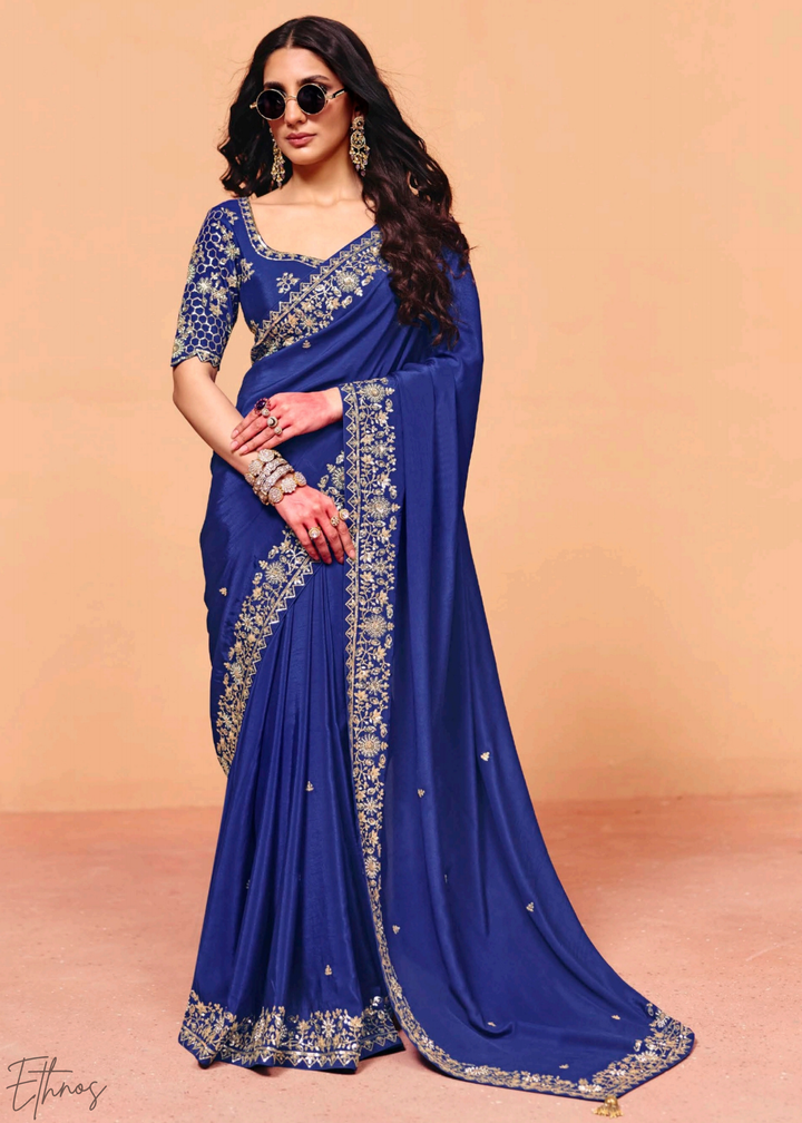 Sapphire Night-Sky Border Tissue Silk Saree