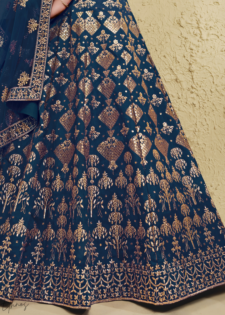 Sapphire Persian Paisley Gilded Silk Lehenga