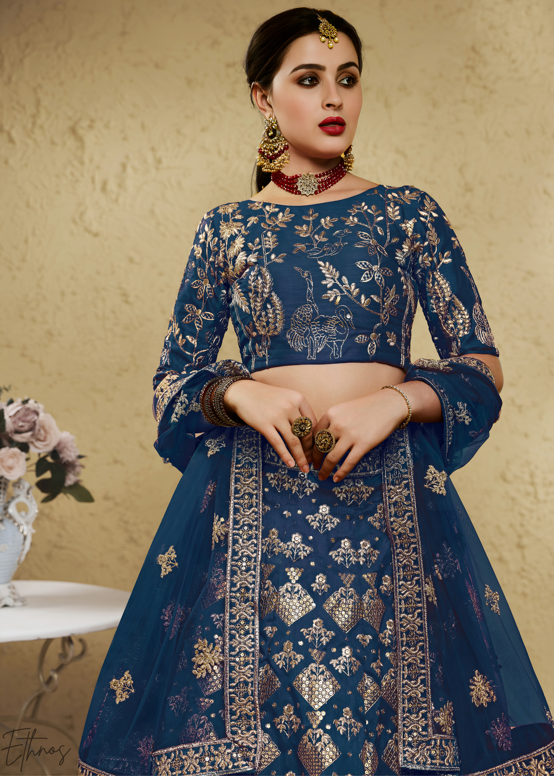 Sapphire Persian Paisley Gilded Silk Lehenga