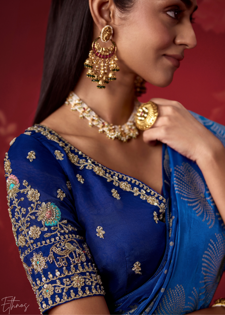 Sapphire Textured Chevron Ombre Dola Silk Saree