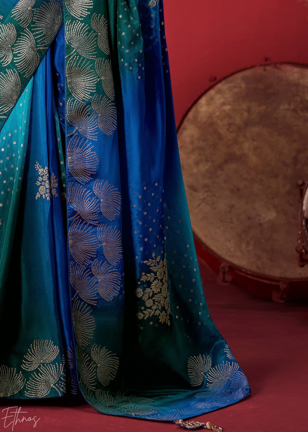 Sapphire Textured Chevron Ombre Dola Silk Saree