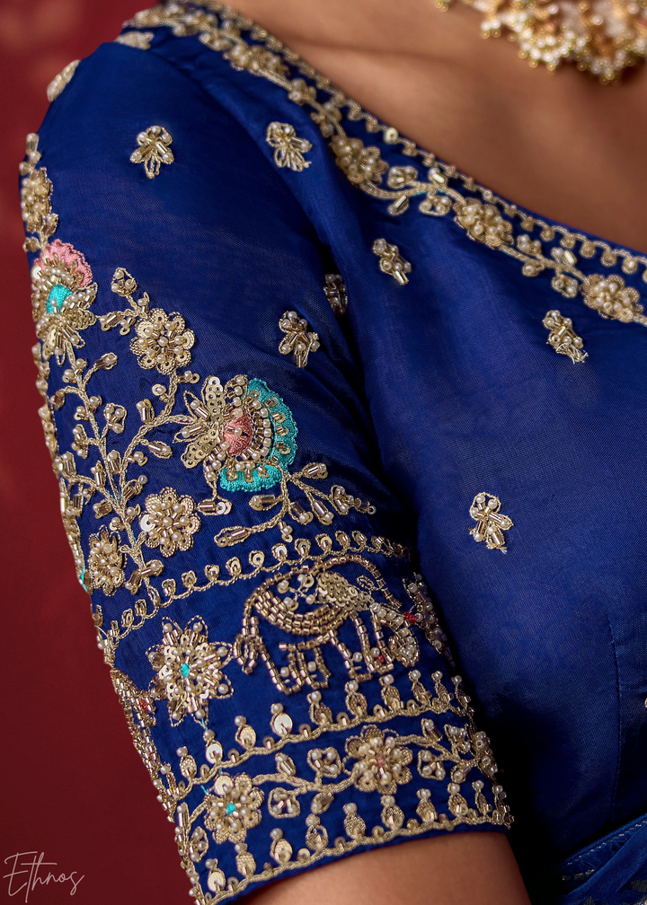 Sapphire Textured Chevron Ombre Dola Silk Saree