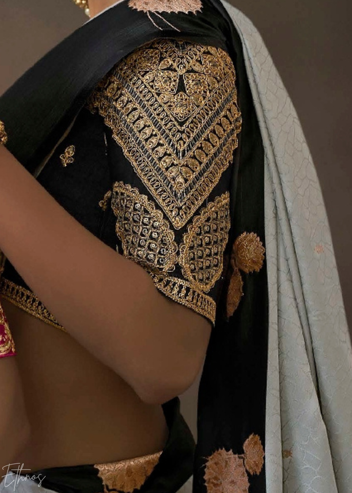 Charcoal Grey Satin Silk Saree