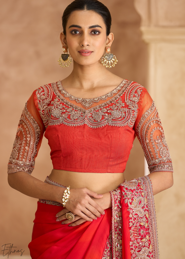 Scarlet Ombre Sparkling Shaded Chiffon Saree