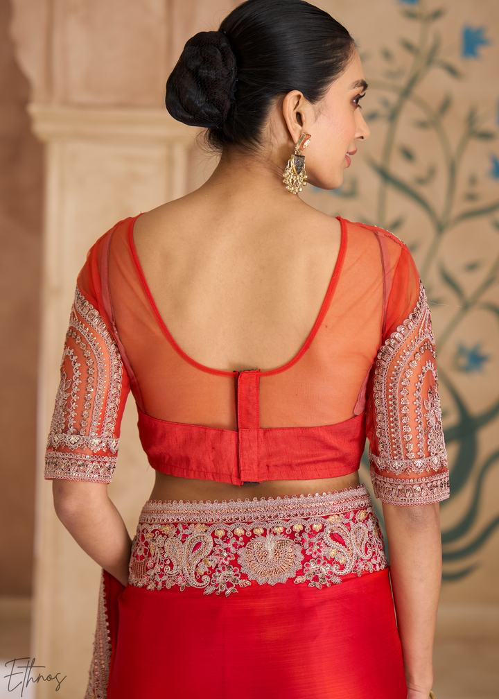 Scarlet Ombre Sparkling Shaded Chiffon Saree
