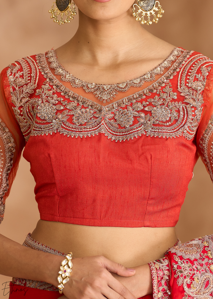 Scarlet Ombre Sparkling Shaded Chiffon Saree