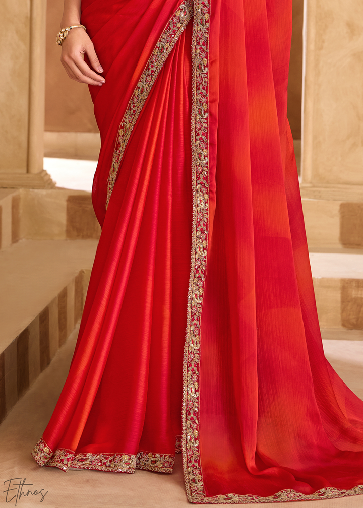 Scarlet Ombre Sparkling Shaded Chiffon Saree