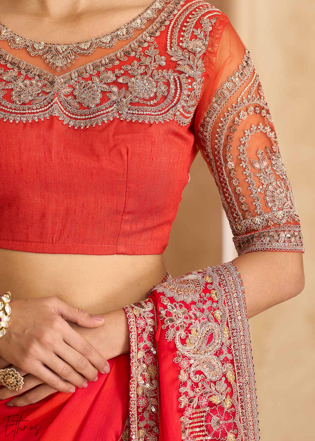 Scarlet Ombre Sparkling Shaded Chiffon Saree
