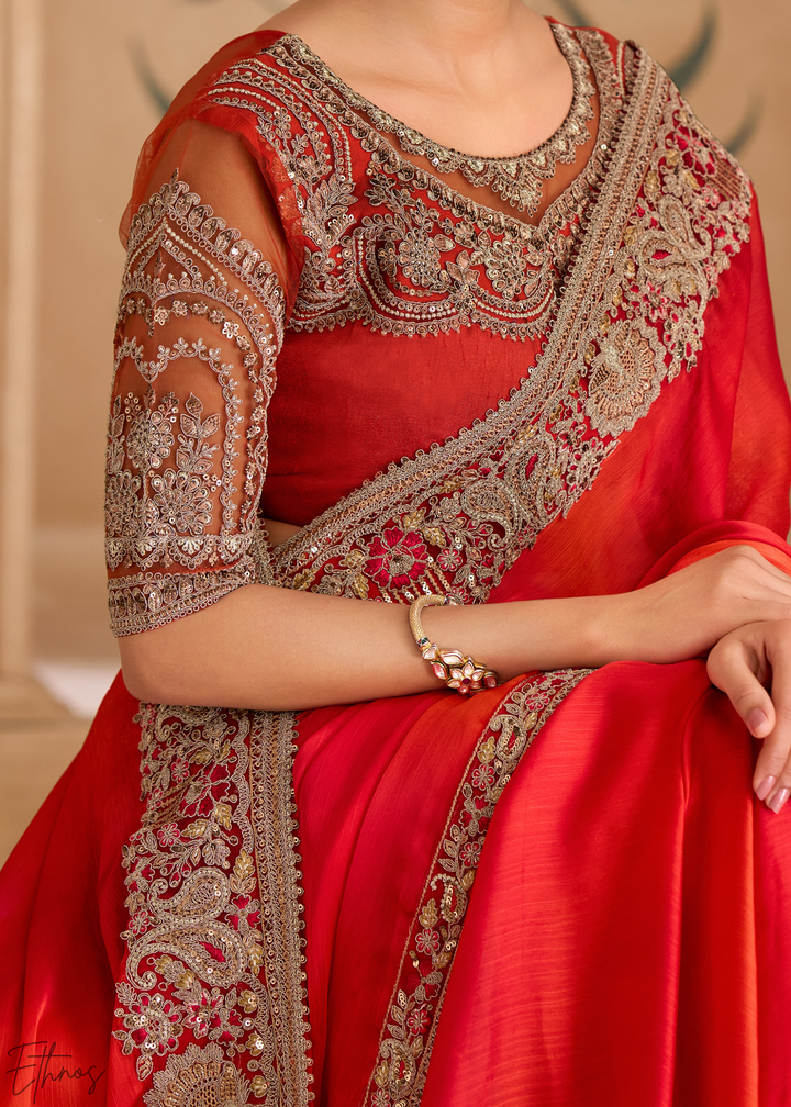 Scarlet Ombre Sparkling Shaded Chiffon Saree