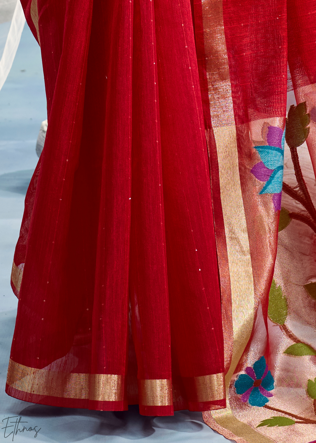 Scarlet Red Jardin Woven Munga Silk Saree