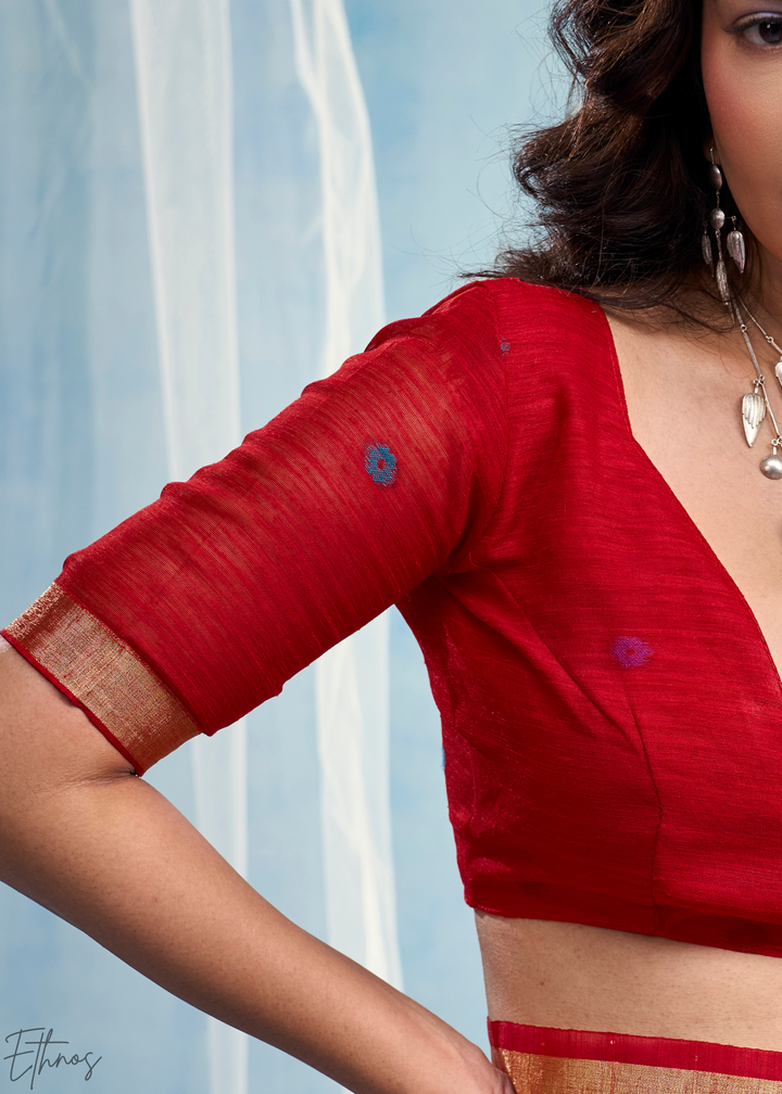 Scarlet Red Jardin Woven Munga Silk Saree