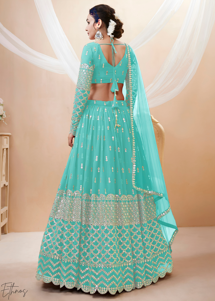 Sky blue Sequins Georgette Lehenga