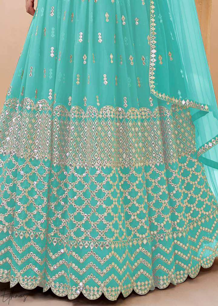 Sky blue Sequins Georgette Lehenga