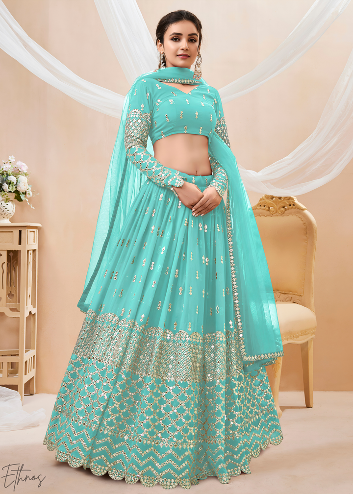 Sky blue Sequins Georgette Lehenga