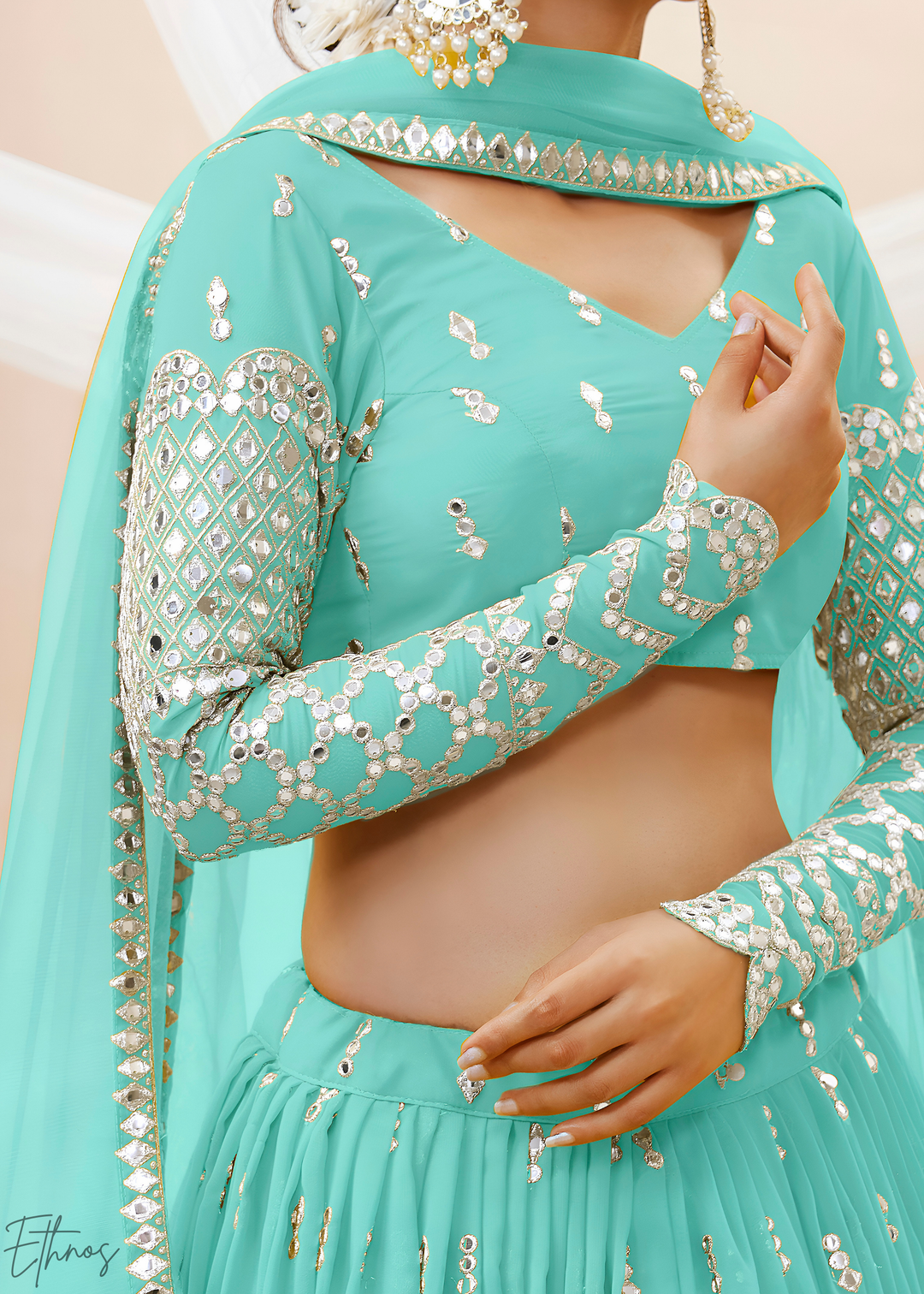Sky blue Sequins Georgette Lehenga