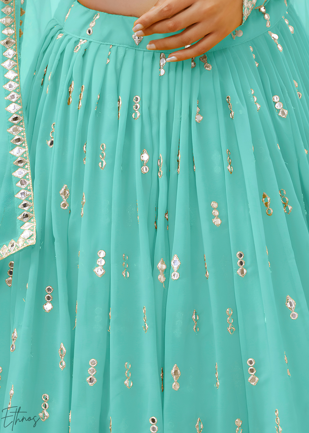 Sky blue Sequins Georgette Lehenga