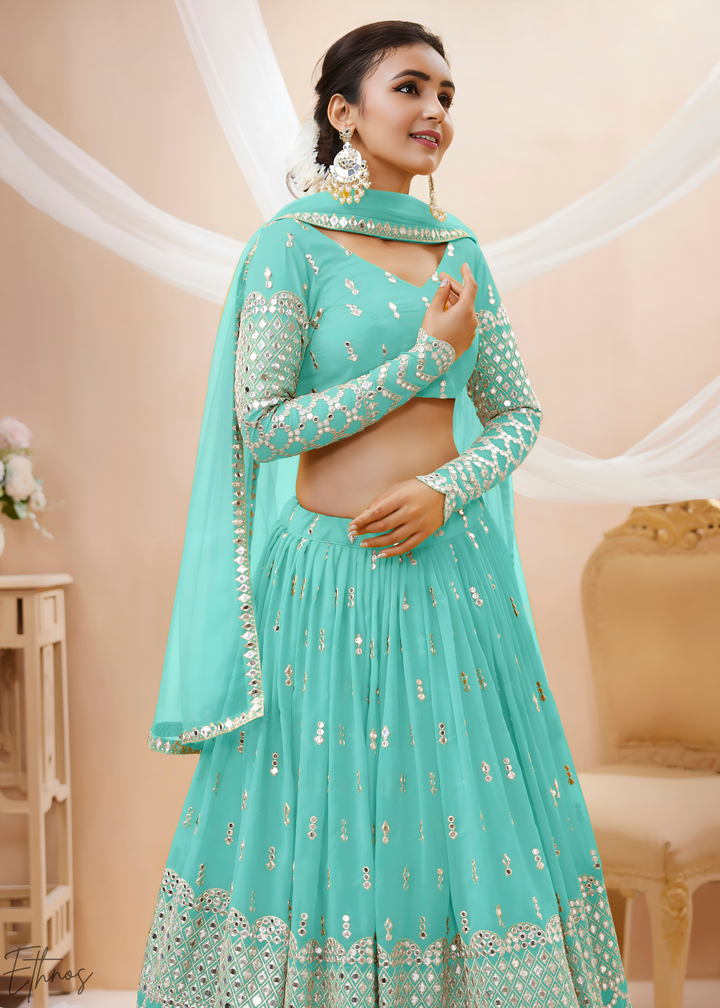 Sky blue Sequins Georgette Lehenga