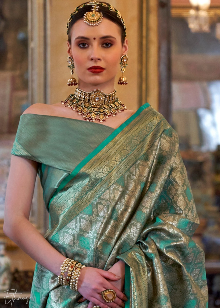 Sea Green Tissue Dharmavaram Silk Saree